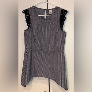 NWT Cabi Striped Sleeveless Lace shoulder detail Top. Size S